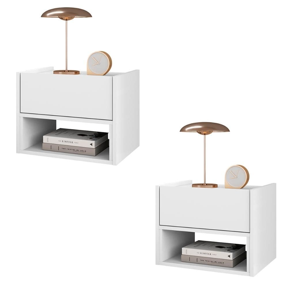 Conjunto de Mesa Cabeceira Quarto Florença Suspensa 1 Gaveta