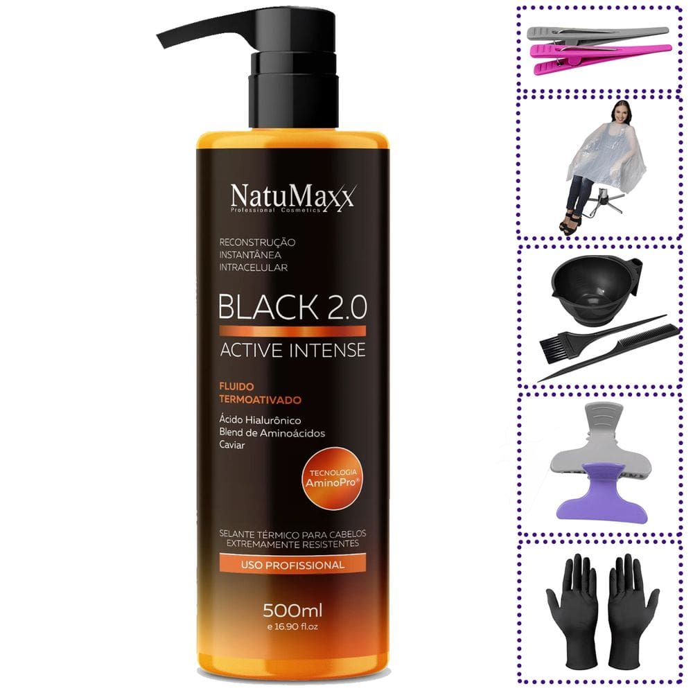 Escova Progressiva Black 2.0 Active Intense 500ml + Brindes