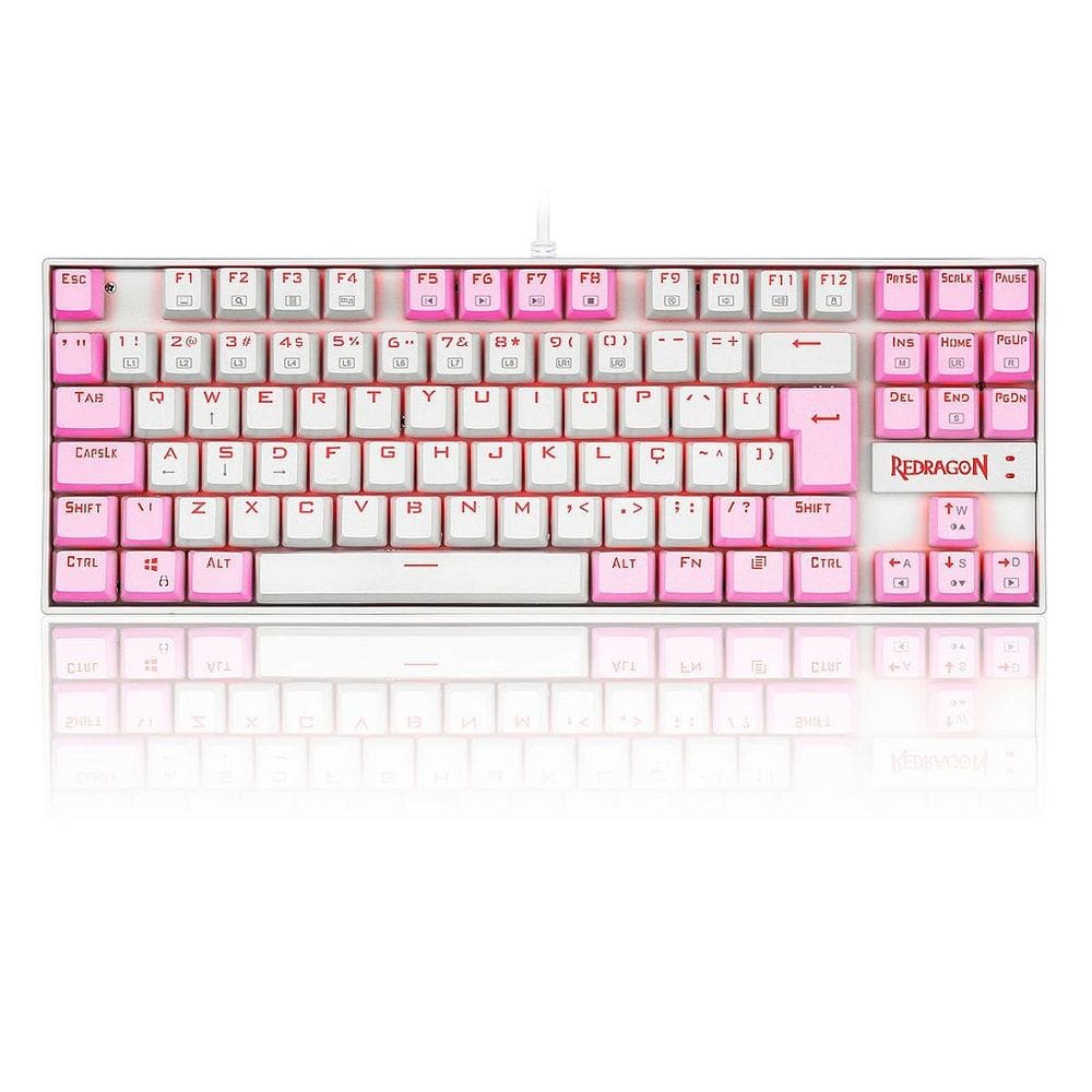 Teclado Mecânico Gamer Redragon Single Color Kumara, Switch Blue, ABNT2, Branco e Rosa