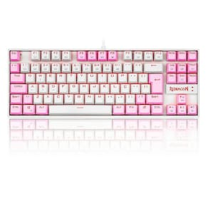 Teclado Mecânico Gamer Redragon Single Color Kumara, Switch Blue, ABNT2, Branco e Rosa