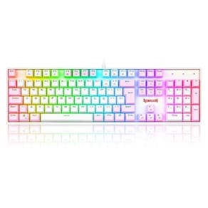 Teclado Mecânico Gamer Redragon Mitra, RGB, Switch Brown, ABNT2, Branco e Rosa