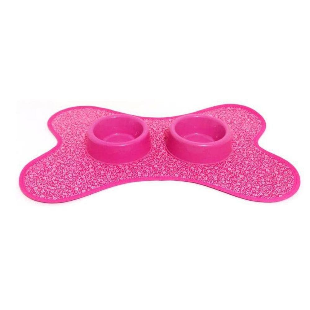Kit Tapete Comedouro/Bebedouro Rosa Flor