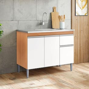 Balcão de Pia Ambiente Tatiane 100cm Amêndoa Branco - AJL