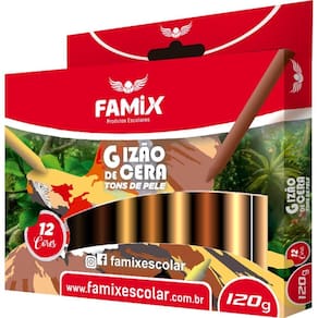 Giz De Cera Jumbo 12 Cores Tons De Pele Red.120g 6un - Famix