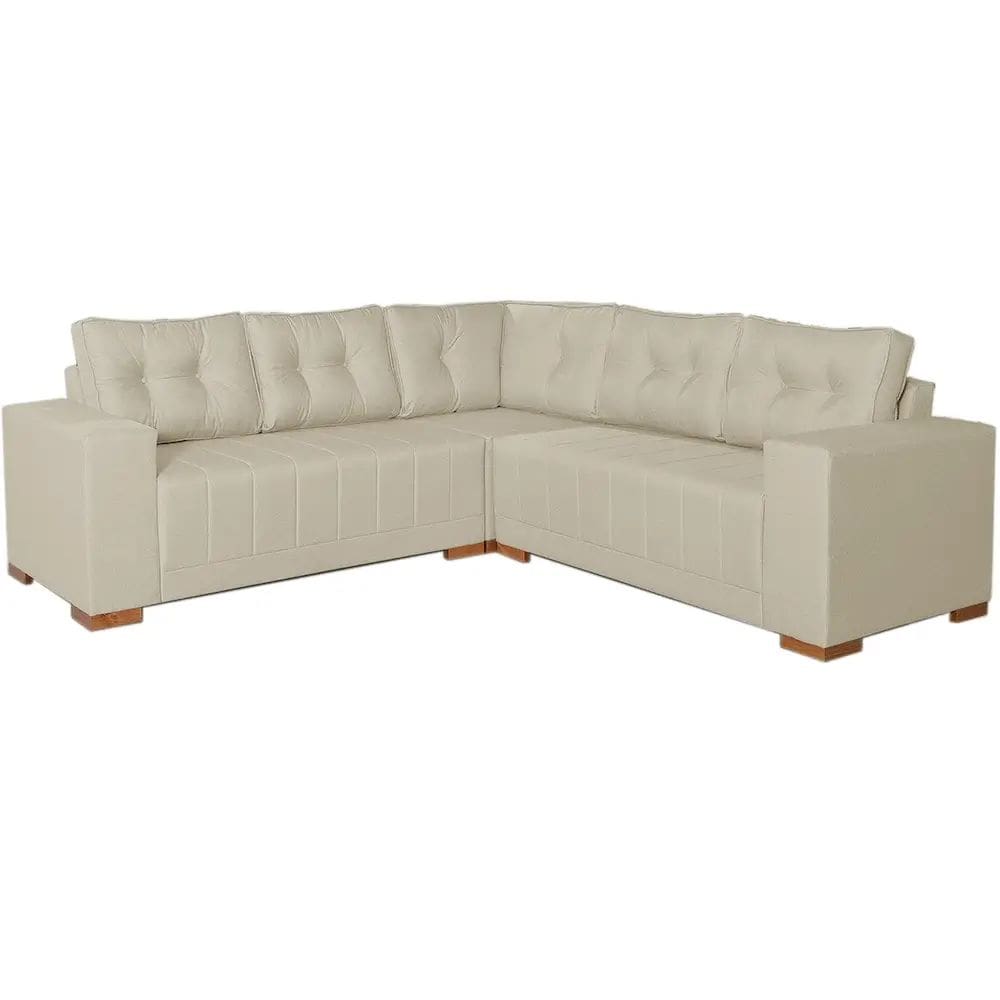 Sofá de Canto Bonfim 7 Lugares 236cm x 236cm Tecido Linho Lufer Cor Bege