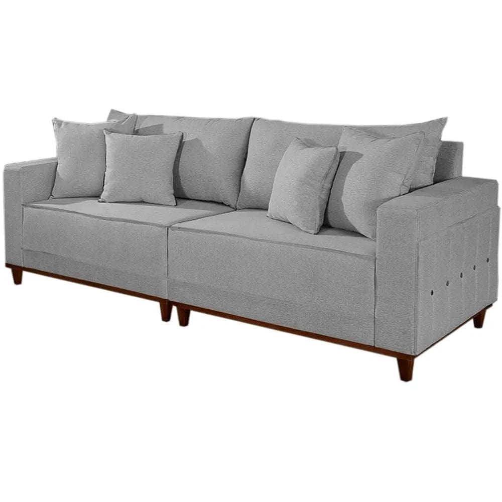 Sofá Living Lufer em Linho 4 Lugares com Almofadas Soltas 236cm Cor Cinza