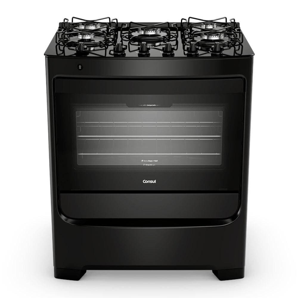 Fogão à Gás Consul, 5 Bocas, Mesa de Vidro, Preto - CFS5VBE