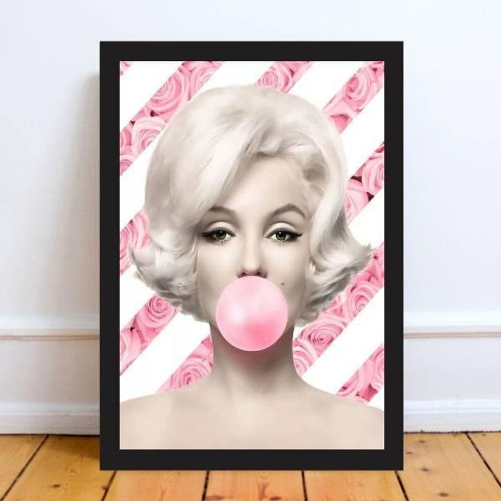 Quadro Marilyn Bubble Gum Floral 33X24Cm Moldura Preta
