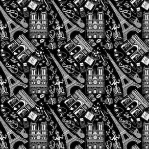 Papel De Parede Preto E Desenhos Paris Branco Autocolante