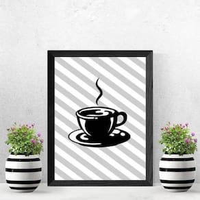Quadro Xícara De Café Com Fundo Listrado 24X18Cm - Com Vidro