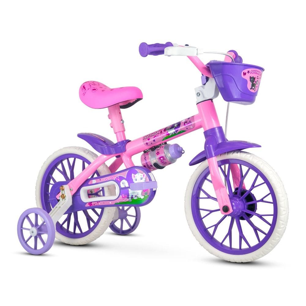 Bicicleta Infantil Aro 12 Nathor Cat Roxo com Rodas de Treinamento
