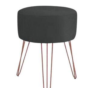 Puf Puff Suede Preto Pés De Ferro Bronze Luxo Para Sala