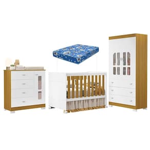 Quarto de Bebê New Katatau Branco Acetinado Savana com Colchão Ortobom – Reller