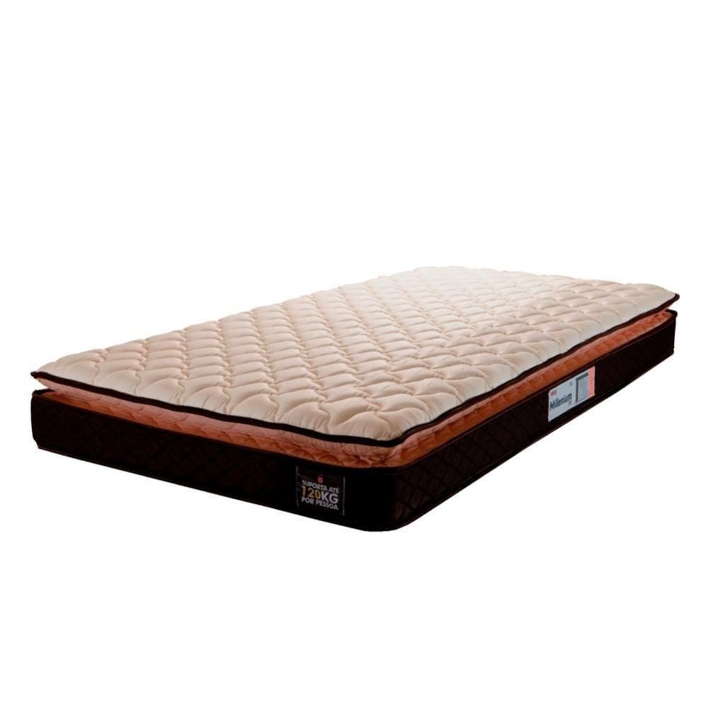 Colchão Solteiro Espuma D33 Pillow Top Millenium 88x188x19cm Marrom/Branco Hellen - Suporta até 120kg por Pessoa Marrom