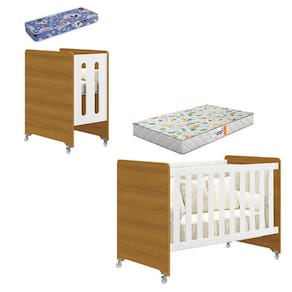 Berço Americano Evolution 4 em 1 Branco Acetinado Savana com Colchão Mini e Colchão Americano Gazin - Reller