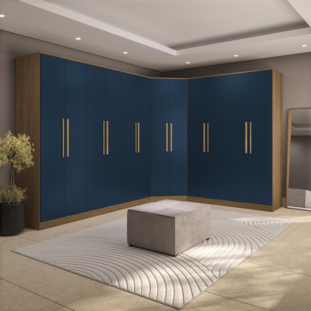 Quarto Modulado Kappesberg Adapt Nogueira/Azul Profundo 12 Portas 342cm x 263cm