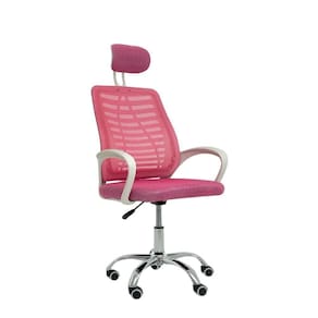 Cadeira Escritório Diretor Tela Mesh Com Encosto De Cabeça Rosa E Branco