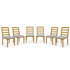 Kit Com 6 Cadeiras Cecília Madeira Maciça Assentos Estofados Para Mesa De Jantar Linho Cinza 407