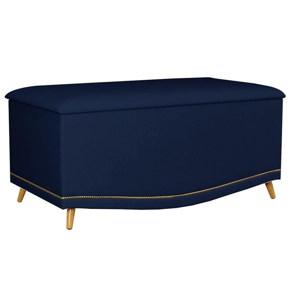Calçadeira Baú Solteiro 90cm Com Tachas Imperial J02 Veludo Azul - Mpozenato