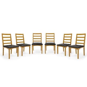 Kit Com 6 Cadeiras Cecília Madeira Maciça Assentos Estofados Para Mesa De Jantar Courino Preto 503