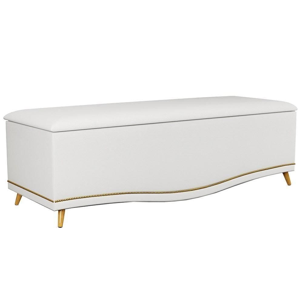 Calçadeira Baú Casal 140cm Com Tachas Imperial J02 Sintético Branco - Mpozenato
