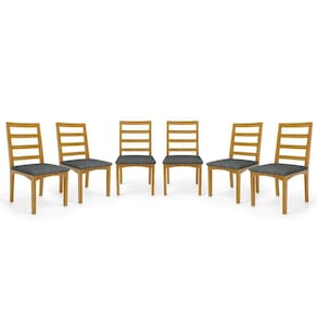 Kit Com 6 Cadeiras Cecília Madeira Maciça Assentos Estofados Para Mesa De Jantar Linho Chumbo 406