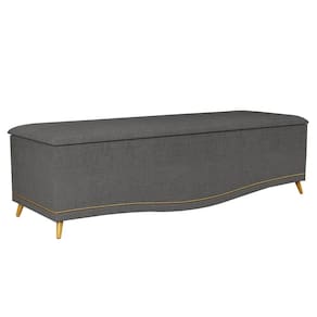 Calçadeira Baú Casal 140cm Com Tachas Imperial J02 Linho Grafite - Mpozenato