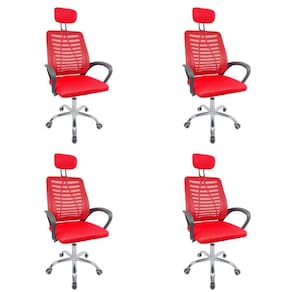 Kit 4 Cadeiras Escritório Diretor Tela Mesh Com Encosto De Cabeça Vermelho E Preto