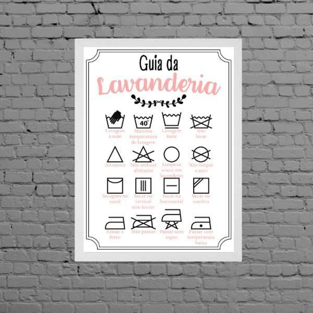 Quadro Guia Da Lavanderia Rosa 33X24Cm - Com Vidro