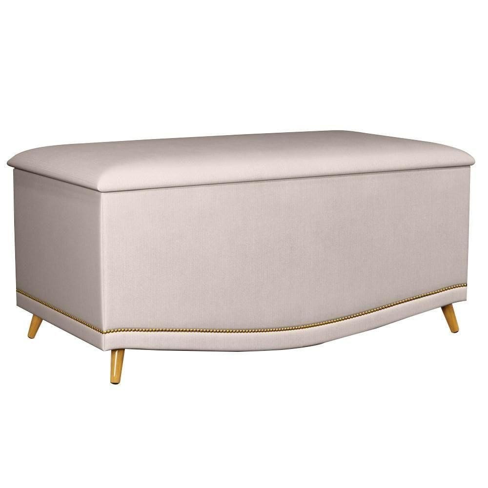 Calçadeira Baú Solteiro 90cm Com Tachas Imperial J02 Veludo Bege - Mpozenato