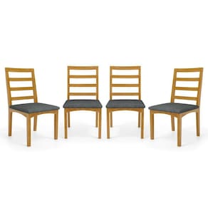 Kit Com 4 Cadeiras Cecília Madeira Maciça Assentos Estofados Para Mesa De Jantar Linho Chumbo 406