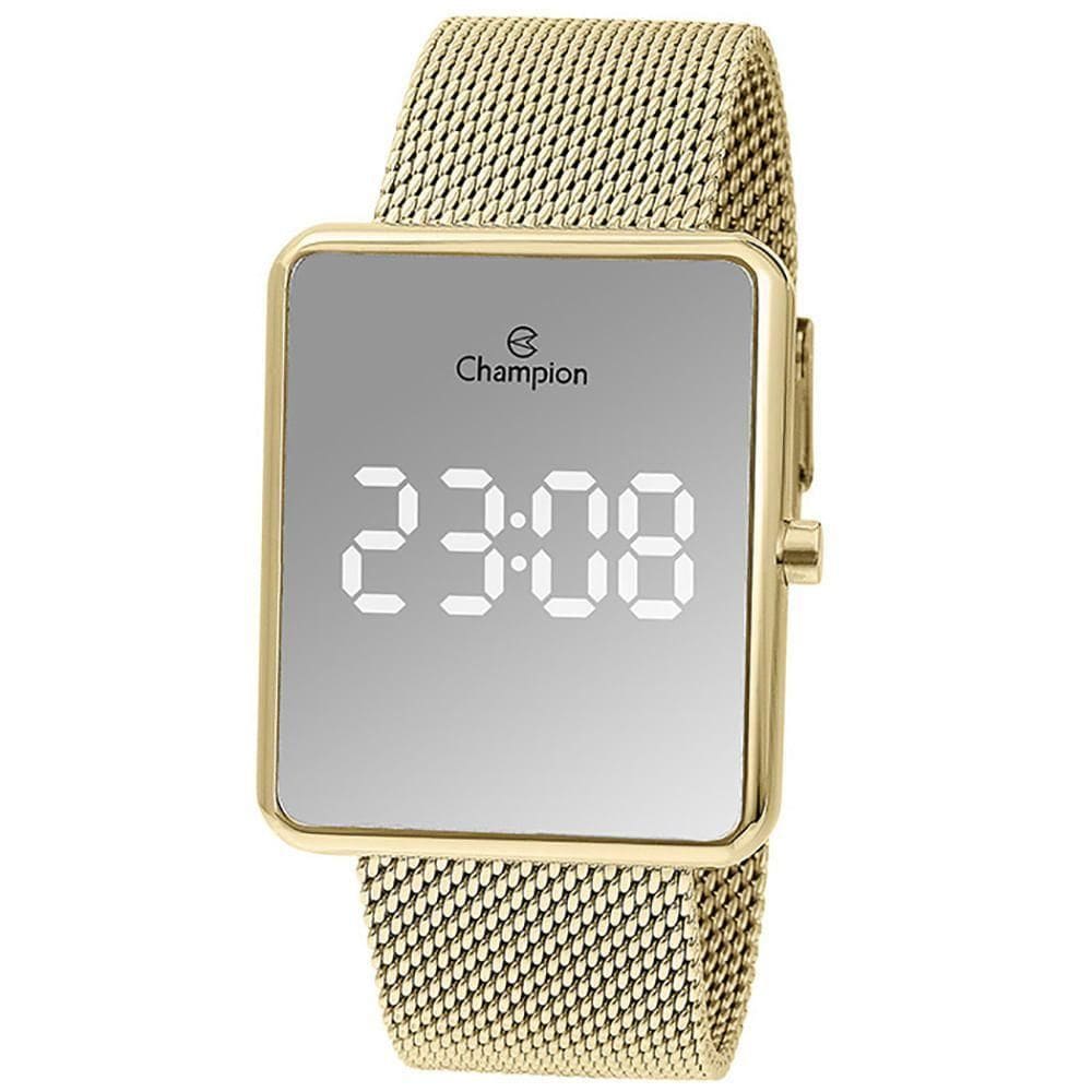 Relógio Champion Feminino Digital Espelhado Dourado Ch40080b