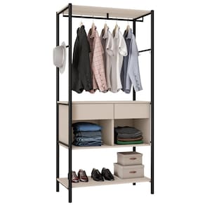 Guarda-Roupa Cabideiro 2 Gavetas Nichos Prateleiras Aço Carbono MDF BP Pérsia