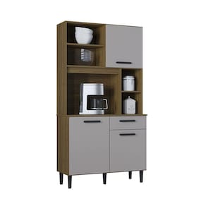 Kit Cozinha Isabel 3 Portas 1 Gaveta 90 Cm Poquema Castanho/off White
