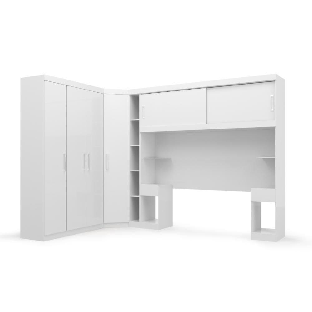 Guarda Roupas Modulado de Casal 1,38 com Cabeceira Genova Plus 6 Portas 4 gavetas Branco Batrol Branco