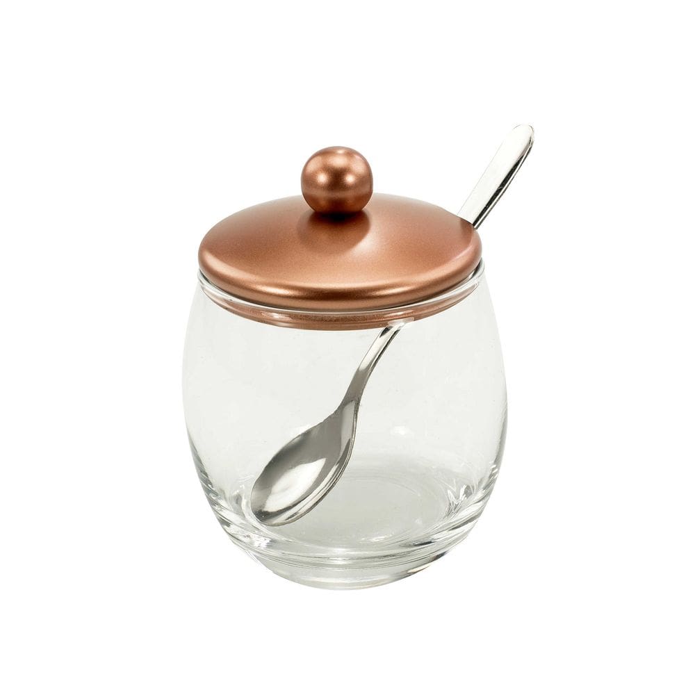 Açucareiro Andrea Vidro Com Colher Tampa De Inox Cobre 250g