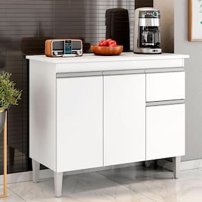 Balcão de Cozinha Ambiente Tatiane com Tampo 100cm Branco Brilho - AJL