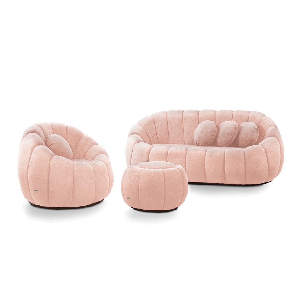 Sofá 2 Lugares com Puff e Poltrona Giratória Orgânica Cloud Bouclê E03 - D`Rossi