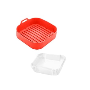 Kit Forma Quadrada Silicone + 50 Folhas Para Air Fryer 20cm