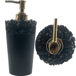 Saboneteira Líquida Artesanal em Cimento Preto com Pedras Pretas 220 ml Rústica e Durável
