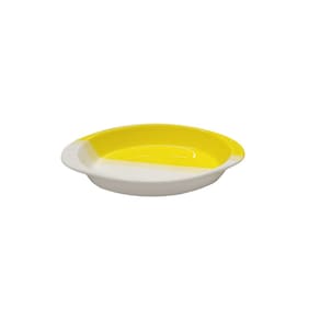 Travessa Porcelana Tigela Oval Pequena Amarelo Branco