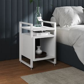 Mesa de Cabeceira Industrial Marrocos Ferro Branco e Tampo Branco