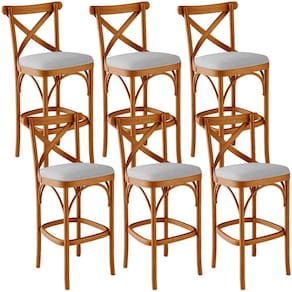 Kit 06 Banquetas Altas Cozinha Bancada Bar Sala De Jantar Estofada ávila L02 Linho Cinza - Lyam