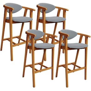 Kit 04 Banquetas Alta Para Cozinha Bancada Bar Sala De Jantar Fixa Cecília L02 Bouclê Cinza