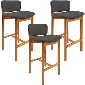 Kit 03 Banquetas Alta Para Cozinha Sala De Jantar Bar Dara L02 Linho Cinza Escuro - Lyam Decor