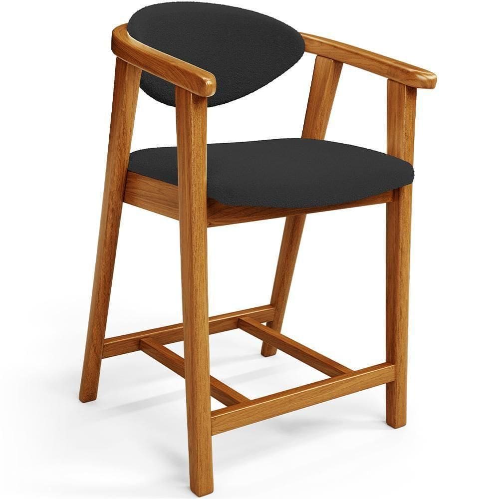 Banqueta Baixa Para Cozinha Sala De Jantar Bancada Cecília L02 Bouclê Preto - Lyam Decor
