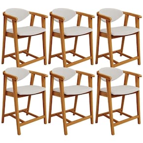 Kit 06 Banquetas Baixa Cozinha Sala De Jantar Bancada Cecília L02 Bouclê Cru - Lyam Decor