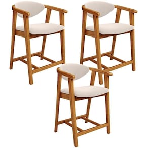 Kit 03 Banquetas Baixa Cozinha Sala De Jantar Bancada Cecília L02 Suede Bege - Lyam Decor