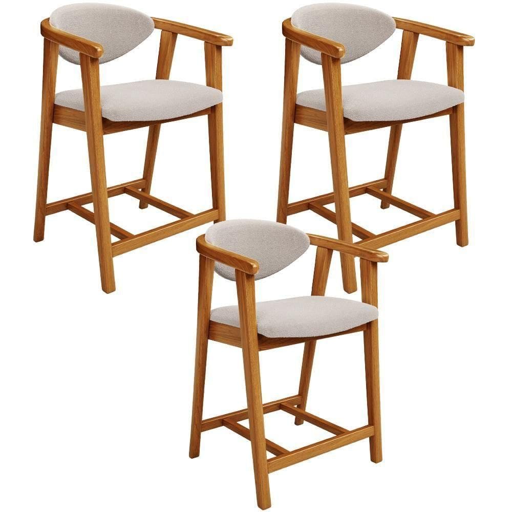 Kit 03 Banquetas Baixa Para Cozinha Sala Jantar Bancada Cecília L02 Bouclê Creme - Lyam Decor