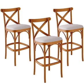 Kit 03 Banquetas Altas Cozinha Bancada Estofada ávila L02 Linho Bege - Lyam
